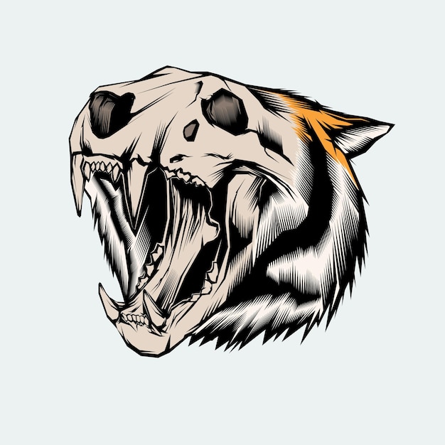Ilustración vectorial de la cabeza del cráneo de un tigre enojado