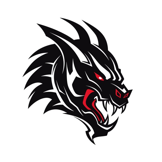 Ilustración vectorial de la cabeza del dragón monstruo plantilla de diseño de icono del logotipo del tatuaje