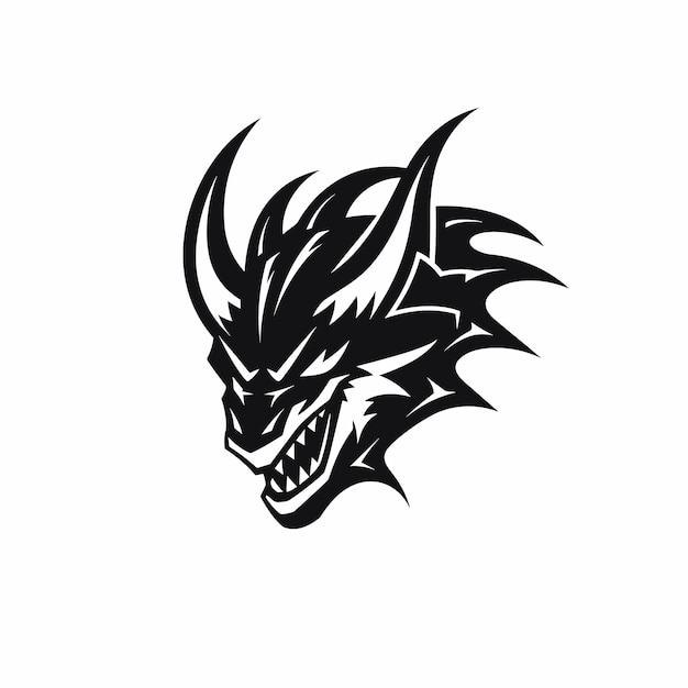 Ilustración vectorial de la cabeza del dragón monstruo plantilla de diseño de icono del logotipo del tatuaje
