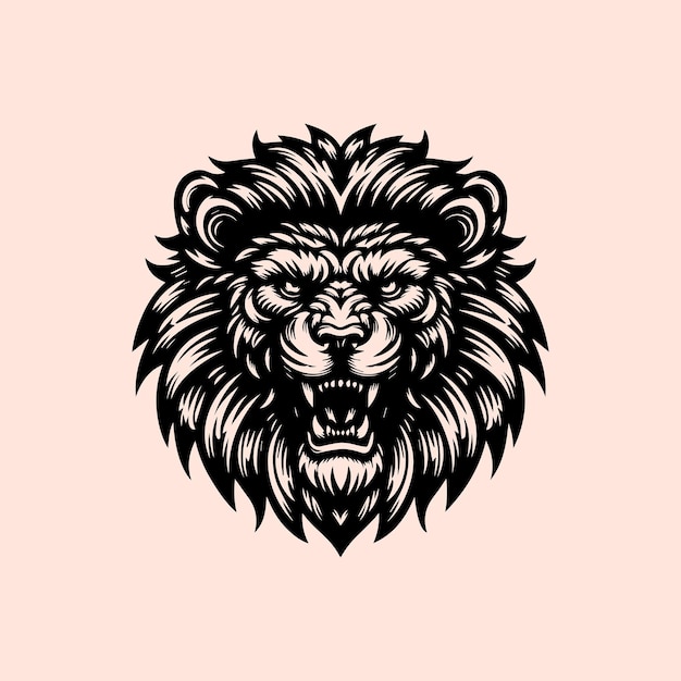 Ilustración vectorial de la cabeza de león para el diseño de tatuajes o camisetas