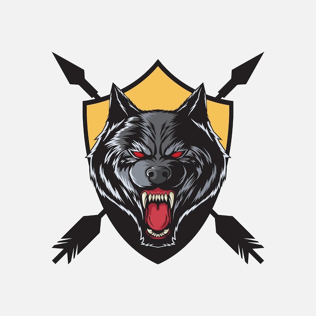 Ilustración vectorial de la cabeza del lobo logotipo de la mascota lobo enojado