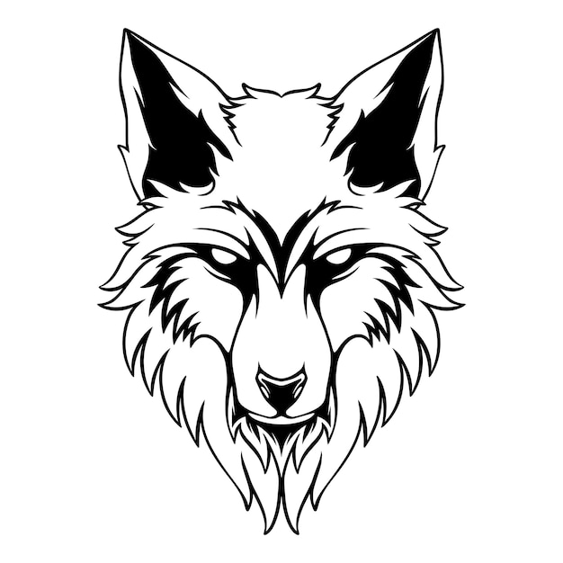 Ilustración vectorial La cabeza de un lobo con una posición para acechar a su presa diseño en blanco y negro