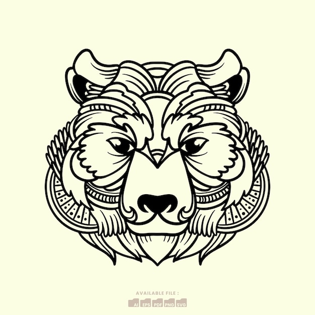 Vector ilustración vectorial de la cabeza de un oso en estilo de arte mandala