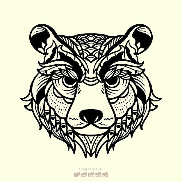 Ilustración vectorial de la cabeza de un oso en estilo de arte Mandala