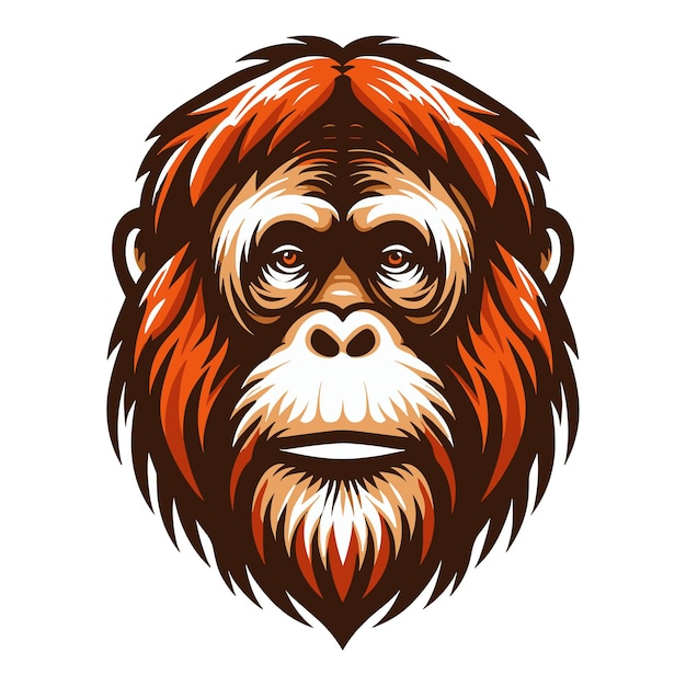 Ilustración vectorial de la cabeza de un primate orangután salvaje y el diseño de la plantilla del logotipo del mono orangután
