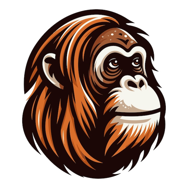 Vector ilustración vectorial de la cabeza de un primate orangután salvaje y el diseño de la plantilla del logotipo del mono orangután