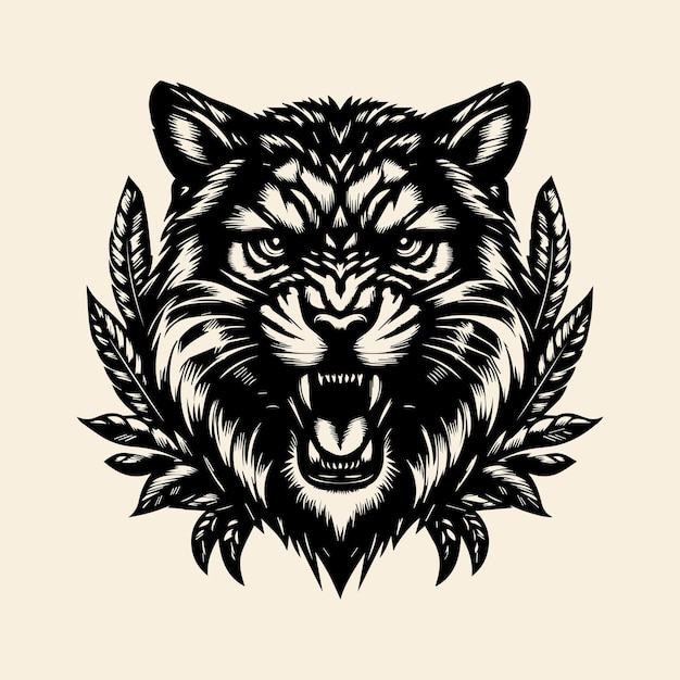 Ilustración vectorial de cabeza de tigre para el diseño de tatuajes o camisetas