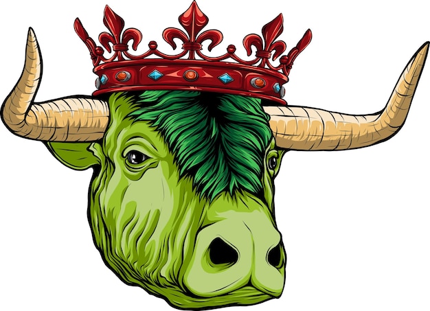 Ilustración vectorial de cabeza de toro con corona