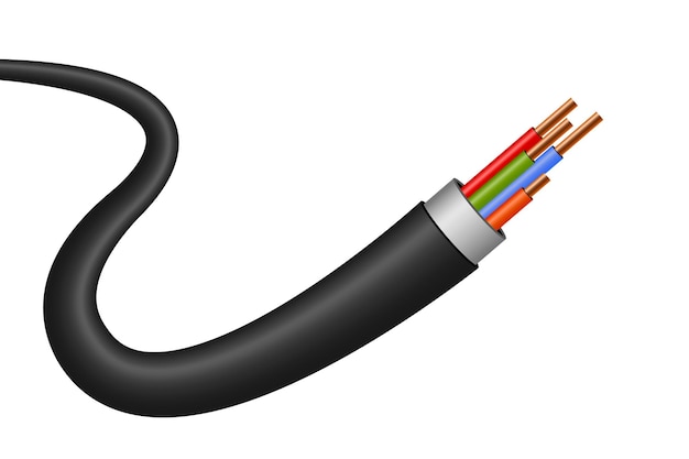 Vector ilustración vectorial de cables de cobre eléctricos flexibles cable de alimentación curvo de red electrónica y conexión ilustración realista vectorial aislada sobre fondo blanco