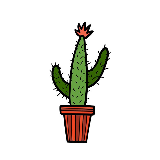 Ilustración vectorial de cactus en maceta foral Planta de interior sobre fondo blanco