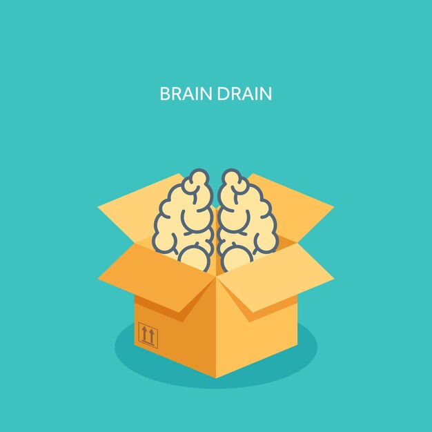 Ilustración vectorial Caja de cartón plana con cerebros Drenaje cerebral en formato EPS10