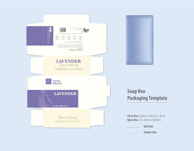 Ilustración vectorial de la caja de envasado de jabón para marca y marketing