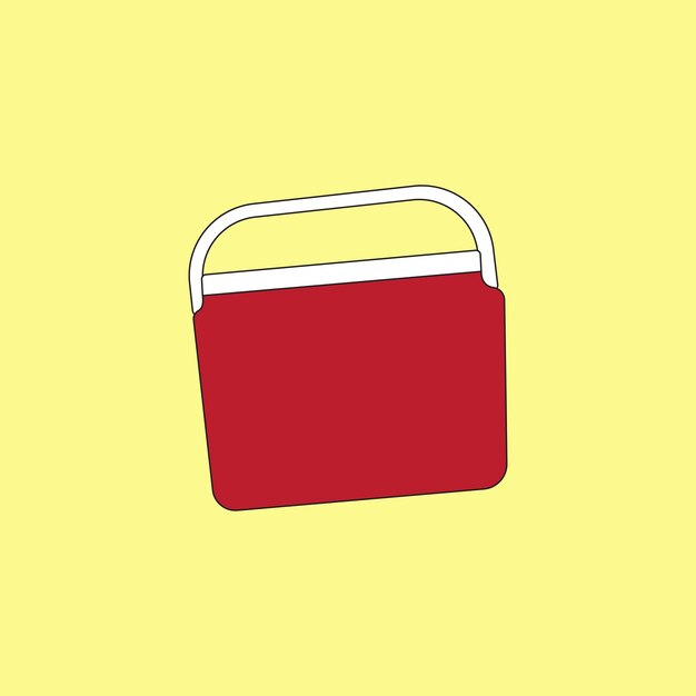 Ilustración vectorial de caja refrigeradora portátil roja refrigerador de mano para acampar en la playa o hacer picnic