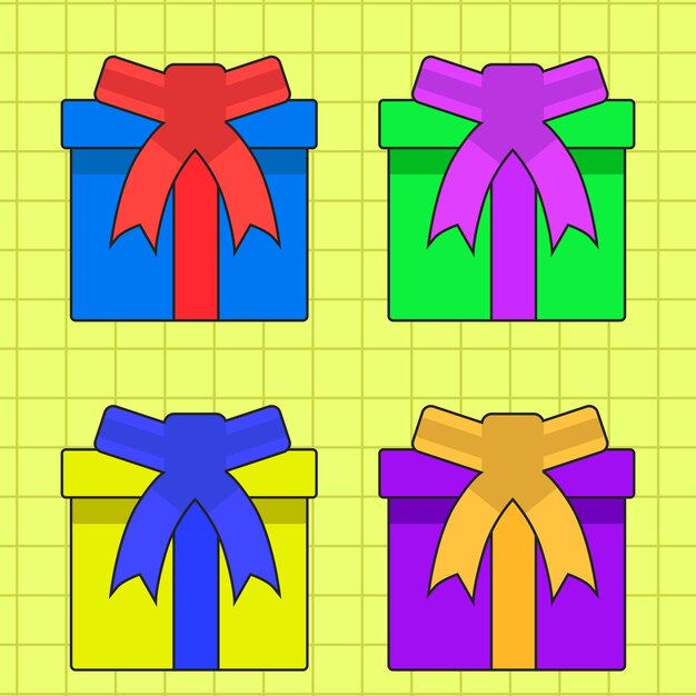 Ilustración vectorial de una caja de regalo azul con una cinta roja abierta acompañada de coloridos confeti cr