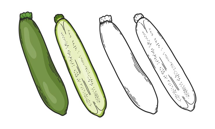 Vector ilustración vectorial de calabazas enteras y cortadas dibujo de líneas y coloreo de verduras