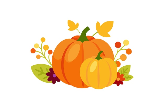 Ilustración vectorial de calabazas de otoño y flores estacionales
