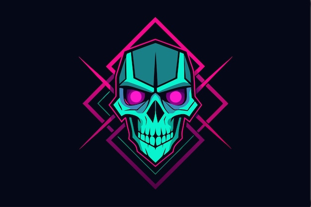 Ilustración vectorial de la calavera cyberpunk Diseño de neón futurista