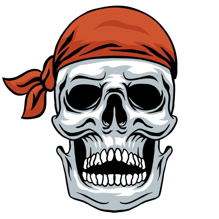 Ilustración vectorial de calavera con pañuelo rojo aislado