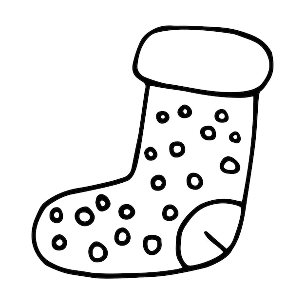 Ilustración vectorial de calcetín de Navidad dibujada a mano aislada sobre un fondo blanco