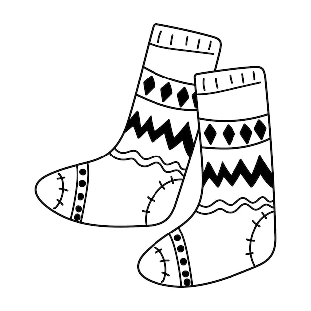 Ilustración vectorial de calcetines de dibujos animados de garabatos Concepto acogedor para la decoración de otoño e invierno