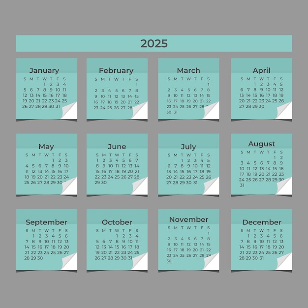 Ilustración vectorial del calendario 2025 La semana comienza el lunes