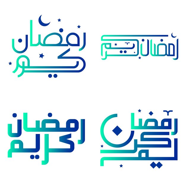 Ilustración vectorial de la caligrafía de Ramadán Kareem verde y azul degradado para celebraciones musulmanas