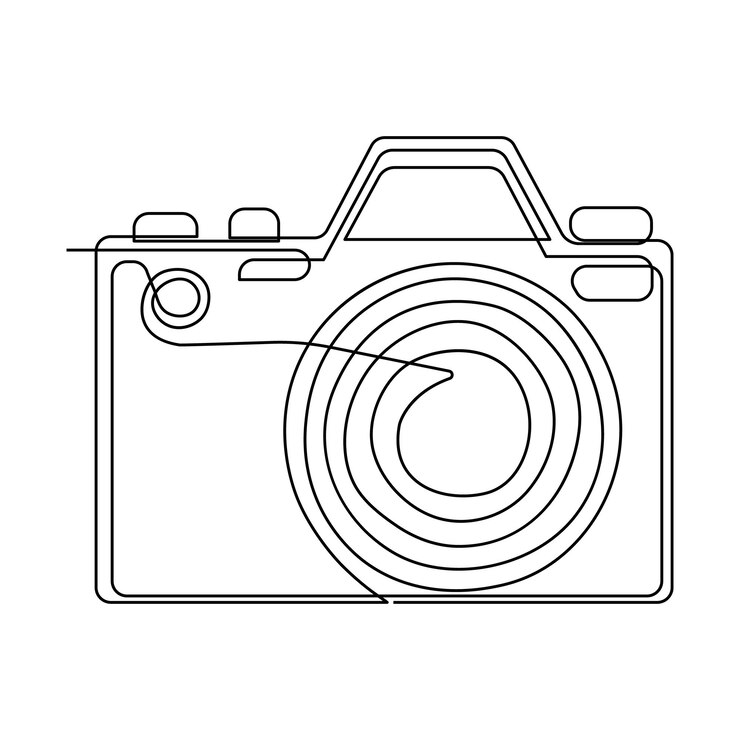 Vector ilustración vectorial de cámara de arte de línea continua dibujo editable para logotipo y trazo dibujado a mano