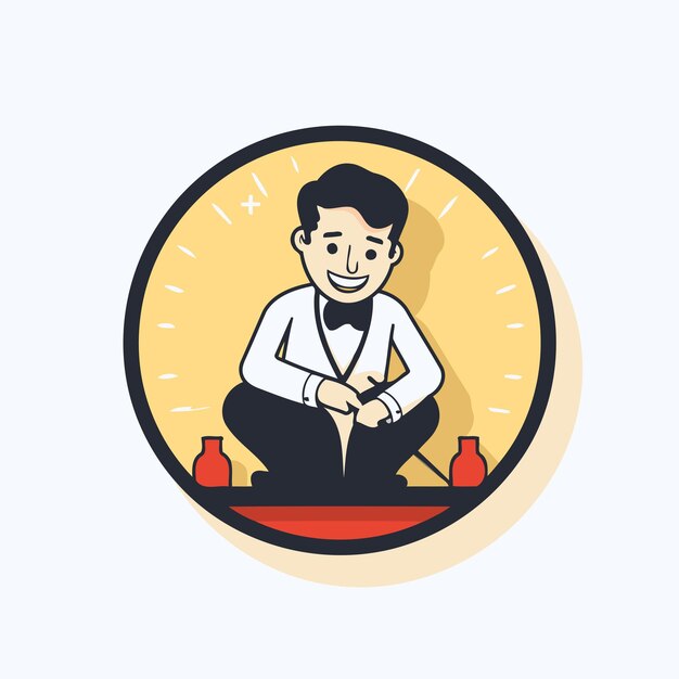 Vector ilustración vectorial de un camarero en un estilo plano barman