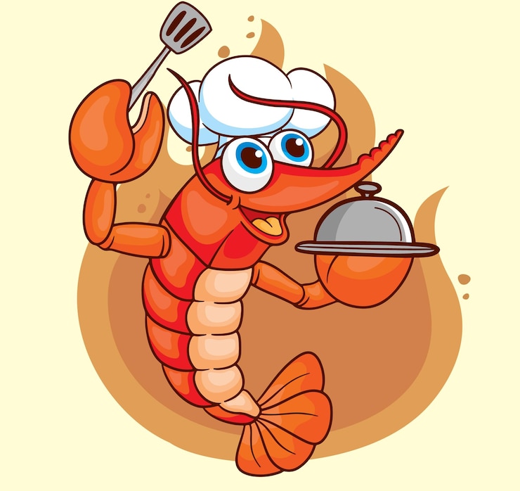 Vector ilustración vectorial de camarón de chef de dibujos animados