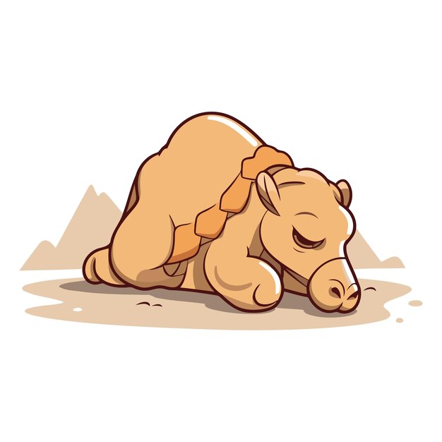 Vector ilustración vectorial de un camello dormido sobre un fondo blanco estilo dibujos animados