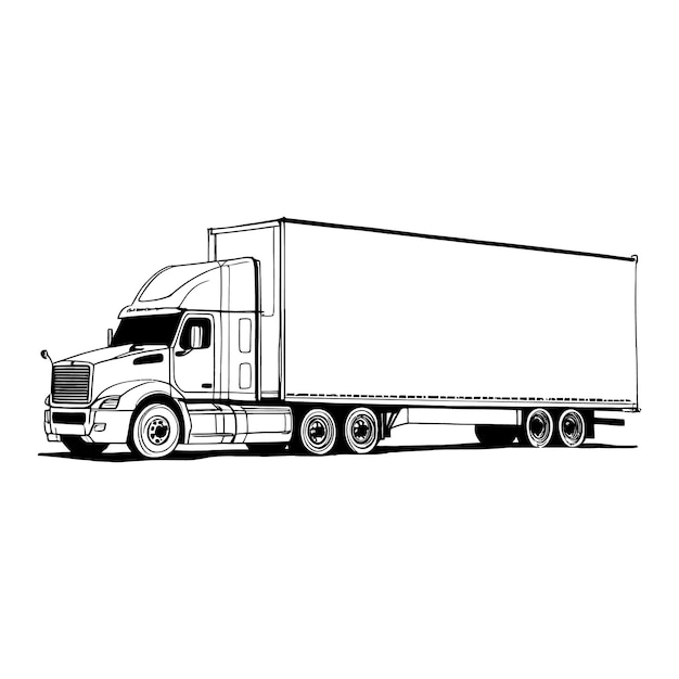 Ilustración vectorial de un camión grande con un remolque de carga rectangular en blanco
