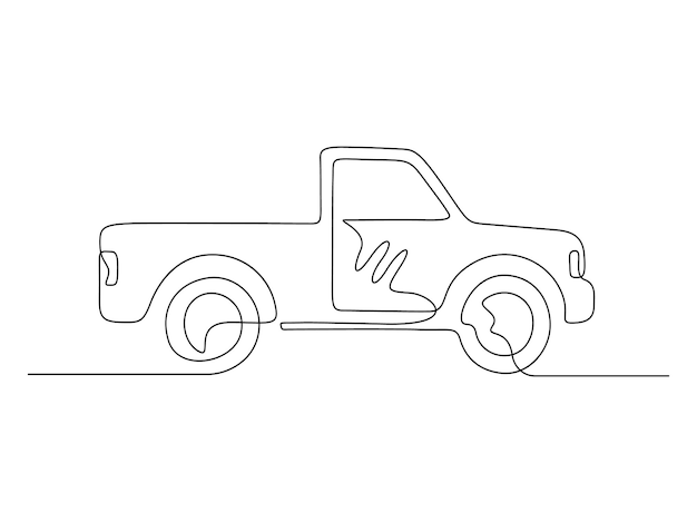 Ilustración vectorial de una camioneta en una línea continua