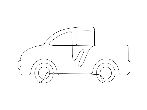 Ilustración vectorial de una camioneta en una línea continua