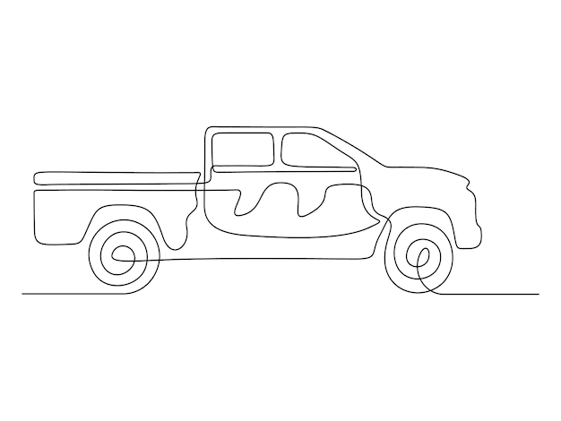 Ilustración vectorial de una camioneta en una línea continua