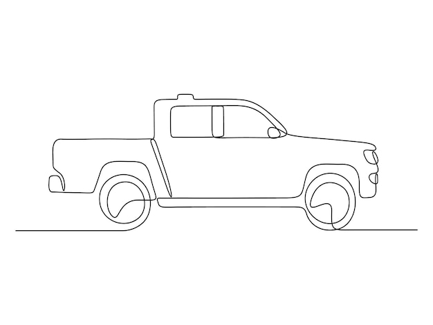 Ilustración vectorial de una camioneta en una línea continua