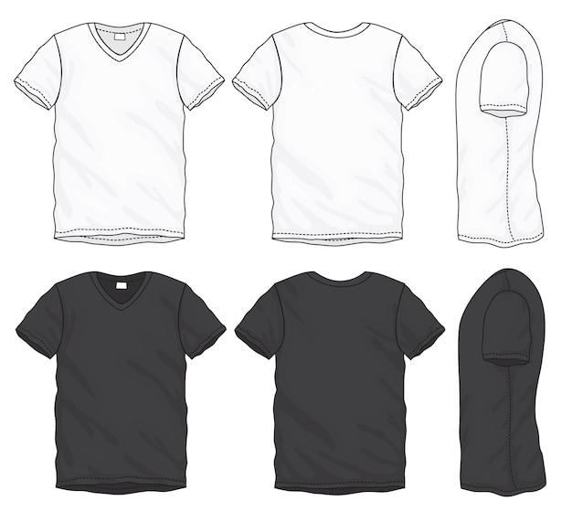 Vector ilustración vectorial de camiseta de cuello blanco y negro aislada en la parte delantera y trasera plantilla de diseño para hombres