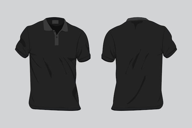 Ilustración vectorial de la camiseta de polo delantera y trasera en color negro como maqueta