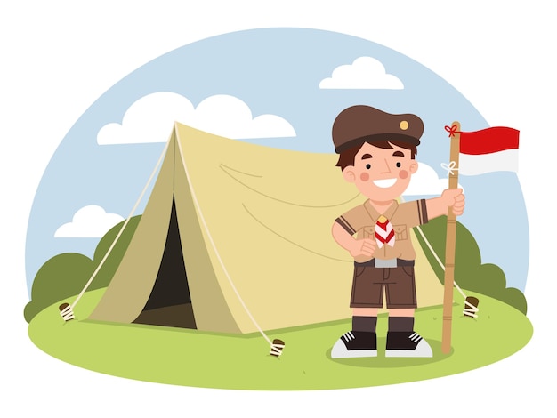 Ilustración vectorial del campamento de los boy scouts indonesios