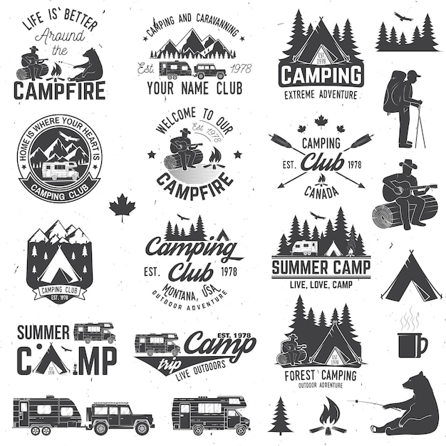 Ilustración vectorial de campamento de verano Concepto para camisa o logotipo Impresión de sello o camiseta