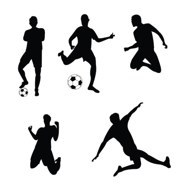 Vector la ilustración vectorial del campeonato mundial de fútbol utilizada para el diseño gráfico necesita la silueta de un conjunto de jugadores de fútbol