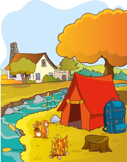 Ilustración vectorial de camping