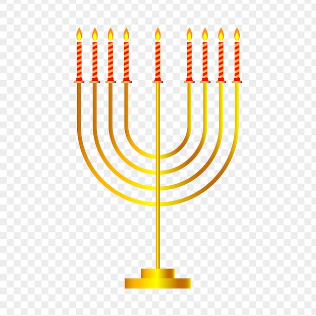 Ilustración vectorial del candelabro de Hanukkah en color dorado sobre un fondo transparente
