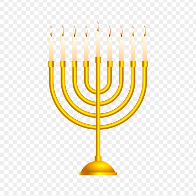 Ilustración vectorial del candelabro de Hanukkah en color dorado sobre un fondo transparente