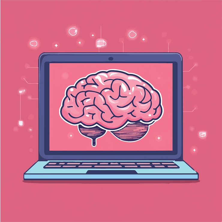 Vector ilustración vectorial caprichosa de un cerebro de ia brillante