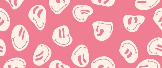 Ilustración vectorial cara feliz sonriente divertida estilo de dibujos animados patrón sin costuras sonriente en un fondo rosa papel tapiz de doodle de carácter de moda adecuado para la portada del papel tapiz y el diseño textil x9xA