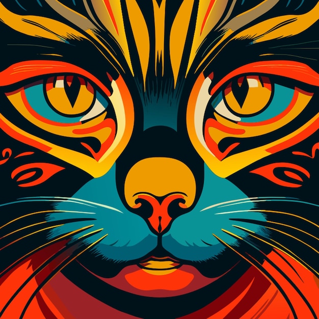Ilustración vectorial de la cara de un gato negro con ojos amarillos