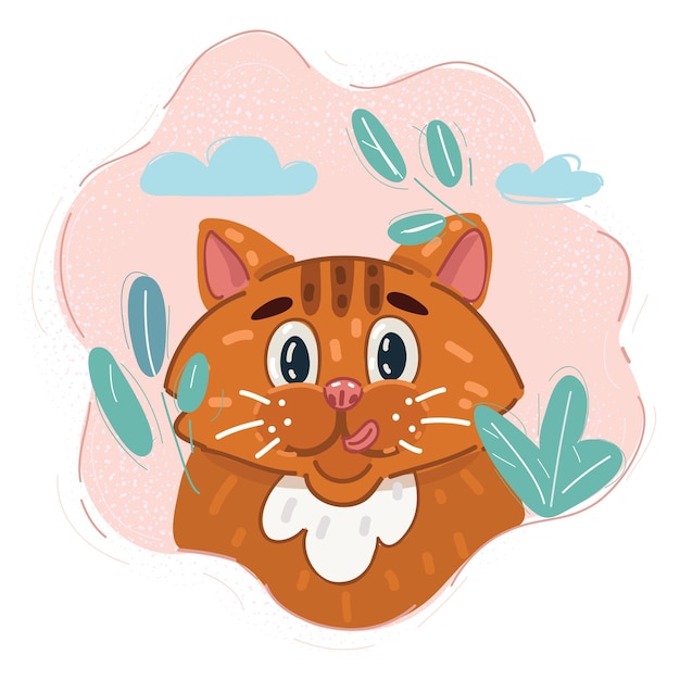 Vector ilustración vectorial de la cara graciosa del gato rojo cortado