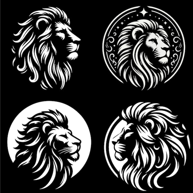 Ilustración vectorial de cara de león y logotipo plano