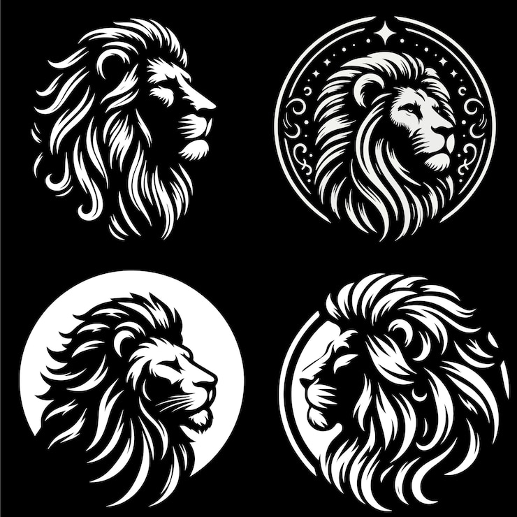 Ilustración vectorial de cara de león y logotipo plano