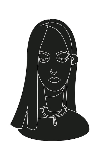 Ilustración vectorial La cara negra de una chica con pelo lacio Logo